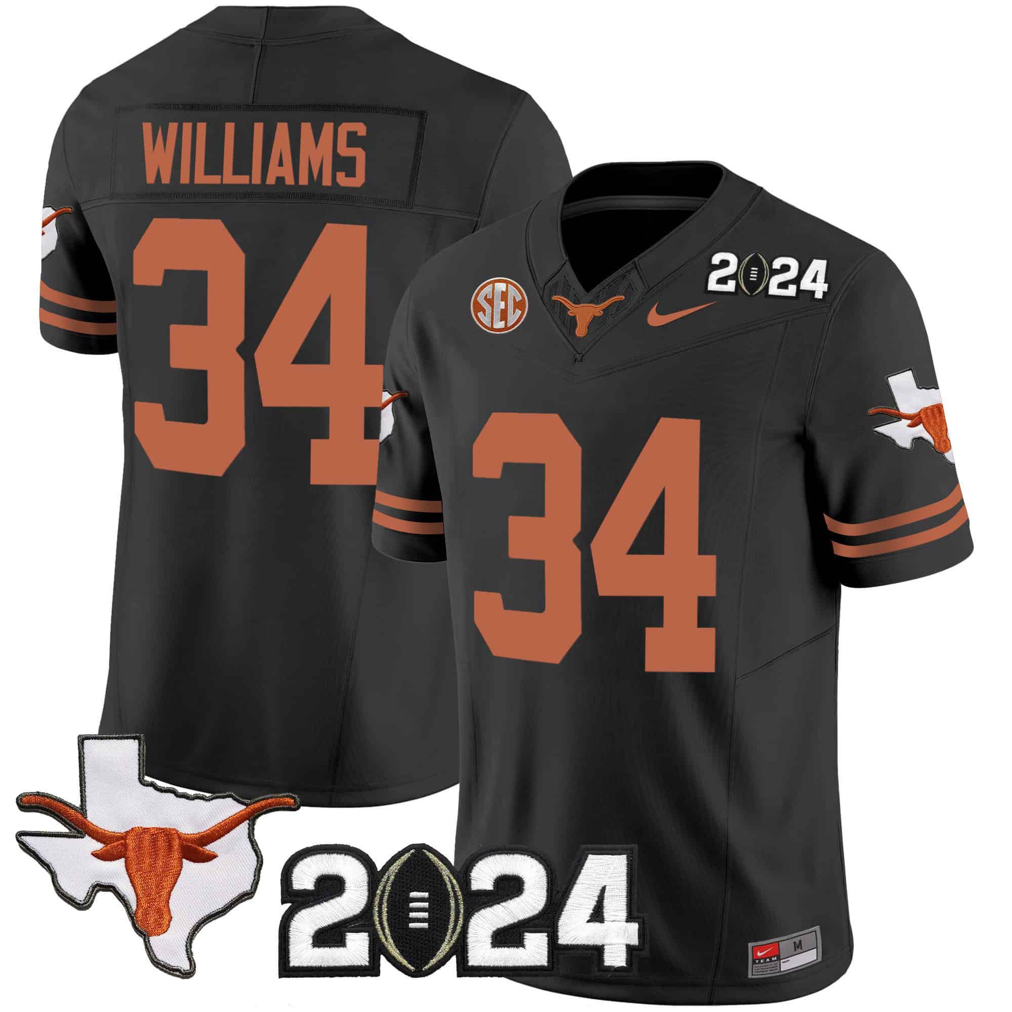 Men Texas Longhorns #34 Williams Black 2024 Nike Vapor Limited NCAA Jersey style 1